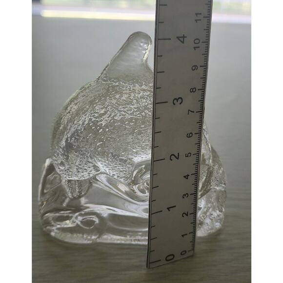 GLASS TEA LIGHT-PARTYLITE-Dolphin Jumping Over Wave-Clear Glass - Picture 6 of 8